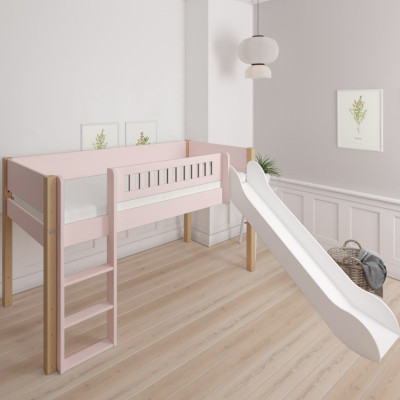 Manis-h Halbhohes Kinderbett mit Rutsche Loke, 90 x 200 cm hellrosa