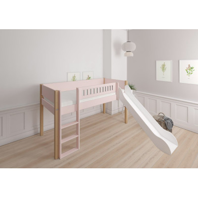 Manis-h Lit d'enfant mi-haut avec toboggan Loke, 90 x 200 cm rose clair