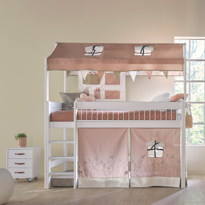 Lifetime 4 in 1 half-high bed with fabric canopy, Happy Rabbit with slatted base standard white