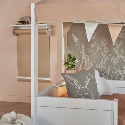 Letto Lifetime 4 in 1 con baldacchino in tessuto, Happy Rabbit con rete a doghe standard bianco