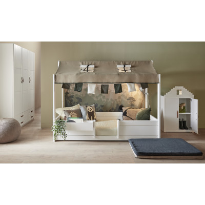 Letto Lifetime 4 in 1 con baldacchino in tessuto, Panda Paradise con rete a doghe standard bianco