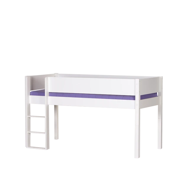 Manis-h FREJ Half-height bed 90x200 cm with slatted frame and storage Snow white