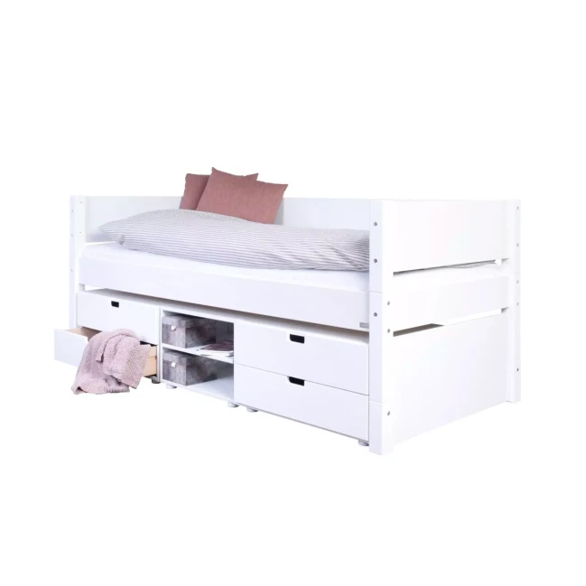 Manis-h ARIEL Half-height bed with fall protection, drawers and open shelf