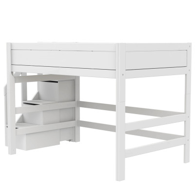 Lifetime Kidsrooms Mittelhoch Bett 120 cm, mit Treppe, Deluxe Lattenrost mit 28 Latten weiss