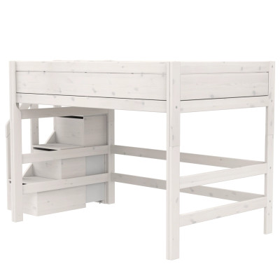 Lifetime Kidsrooms Mittelhoch Bett 120 cm, mit Treppe, Deluxe Lattenrost mit 28 Latten whitewash