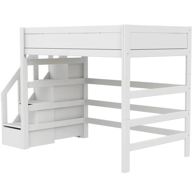 Lifetime Kidsrooms Hochbett 120 cm, mit Treppe, Premium Rollboden mit 23 Latten weiss