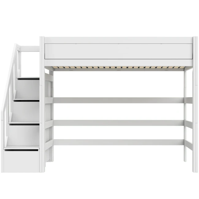 Letto a soppalco Lifetime Kidsrooms 120 cm, con scala, doghe a rullo premium con 23 stecche, bianco