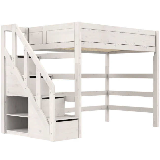 Lifetime Kidsrooms Hochbett 120 cm, mit Treppe, Premium Rollboden mit 23 Latten whitewash