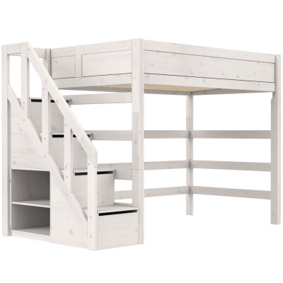Letto a soppalco Lifetime Kidsrooms 120 cm, con scala, doghe a rullo premium con 23 stecche, whitewash