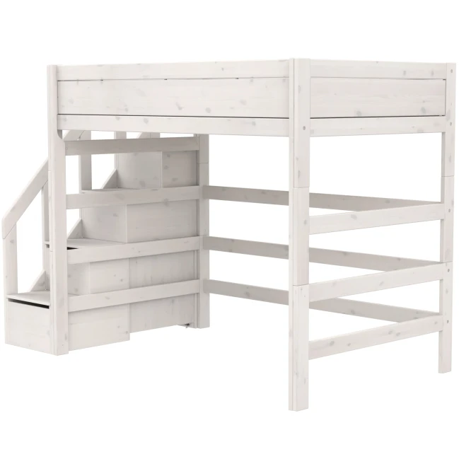 Lit superposé Lifetime Kidsrooms 120 cm, avec escalier, sommier à rouleau premium avec 23 lattes, whitewash