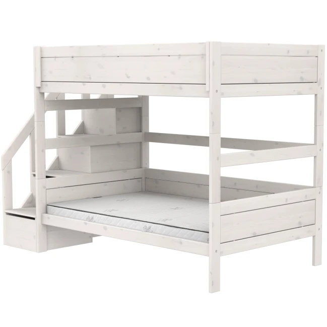 Lifetime Kidsrooms Etagenbett 120 cm, mit Treppe, Deluxe Lattenrost mit 28 Latten whitewash