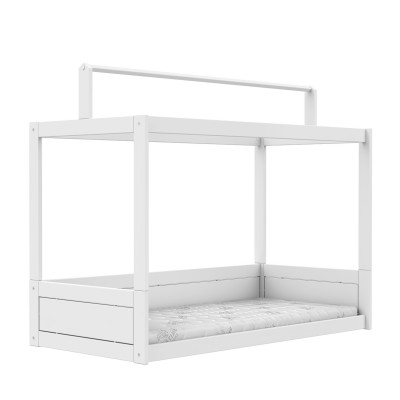 Letto Montessori Lifetime con struttura del tetto incl. Rete a doghe Premium Bianco