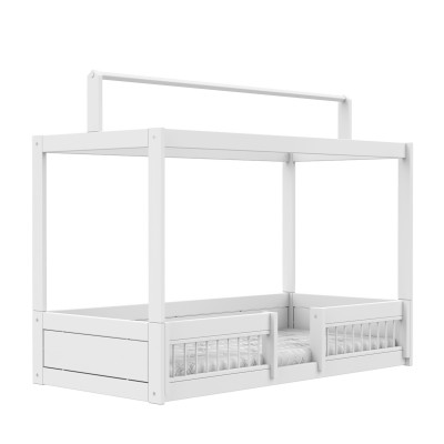 Letto a baldacchino Montessori Lifetime con protezione anti-caduta, incl. doghe Premium Bianca