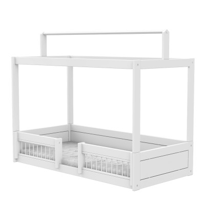 Lifetime Montessori house bed with fall guard, incl. Premium slatted base White