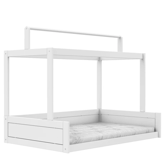Letto Montessori 120 Lifetime con struttura del tetto incl. Rete a doghe Premium Bianco