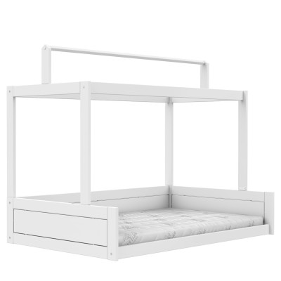 Letto Montessori 120 Lifetime con struttura del tetto incl. Rete a doghe Premium Bianco