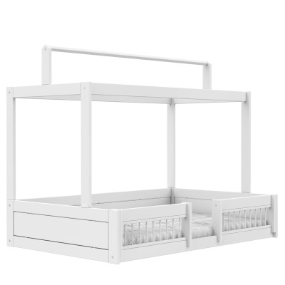 Letto a baldacchino 120 Montessori Lifetime con protezione anti-caduta, incl. doghe Premium Bianca