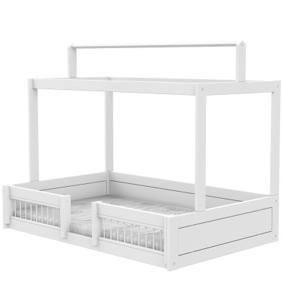 Lit cabane Montessori 120 Lifetime avec protection anti-chute, incl. sommier Premium Blanc