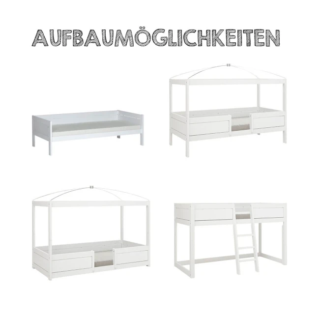 Lifetime Himmelbett 4 in 1, 90x200 cm, Inkl. Roll-Lattenrost Premium whitewash