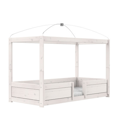 Lifetime four-poster bed 4 in 1, 90x200 cm, incl. roll slatted frame Premium whitewash