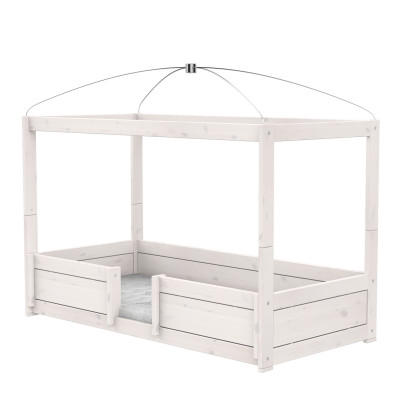 Lifetime four-poster bed 4 in 1, 90x200 cm, incl. roll slatted frame Premium whitewash