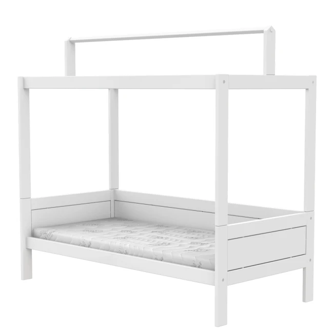 Lifetime four-poster bed 90x200cm with roof construction for fabric roof and roller floor white