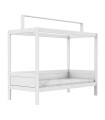 Letto a baldacchino Lifetime 90x200cm con struttura a tetto per tetto in tessuto e struttura a doghe deluxe bianca