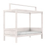 Letto a baldacchino Lifetime 90x200cm con costruzione del tetto per tetto in tessuto e cornice a doghe deluxe imbiancata