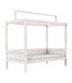 Letto a baldacchino Lifetime 90x200cm con costruzione del tetto per tetto in tessuto e cornice a doghe deluxe imbiancata