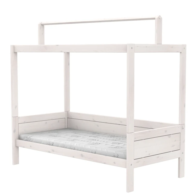 Lifetime four-poster bed 90x200cm with roof construction for fabric roof and deluxe slatted frame whitewash