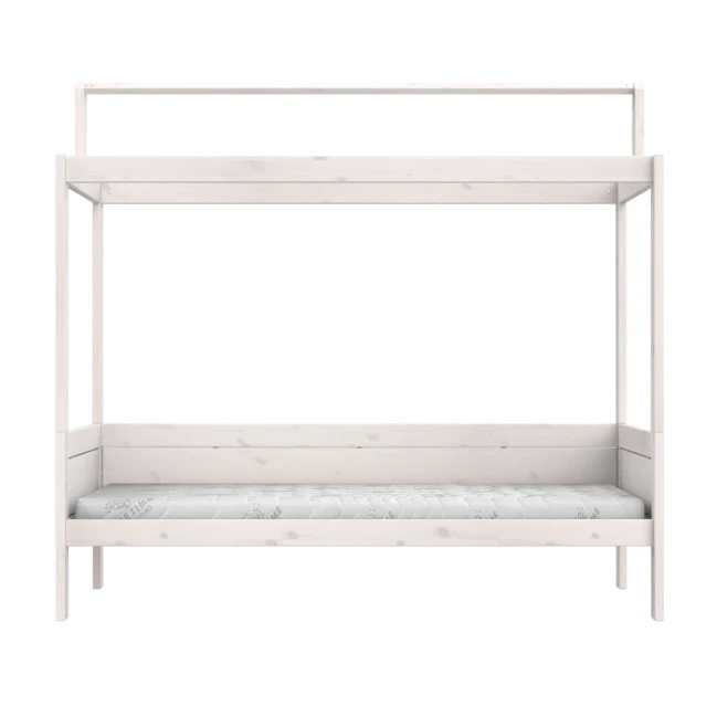 Lifetime Himmelbett 90x200cm mit Dachkonstruktion für Stoffdach und Premium Rollboden whitewash