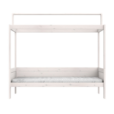 Lifetime Himmelbett 90x200cm mit Dachkonstruktion für Stoffdach und Premium Rollboden whitewash