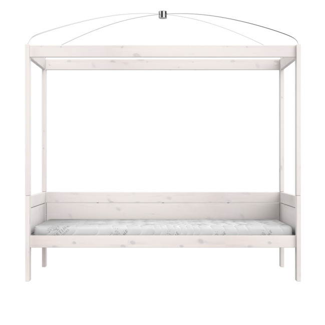 Lifetime four-poster bed, rolling floor whitewash