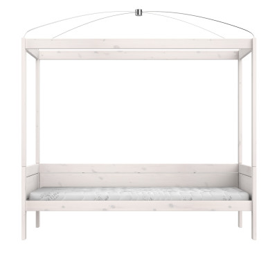 Lifetime four-poster bed 90 x 200 cm with premium rollaway base whitewash