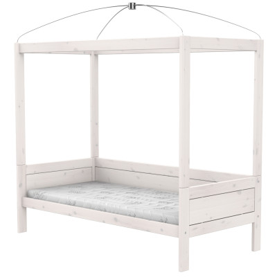 Lifetime four-poster bed 90 x 200 cm with premium rollaway base whitewash