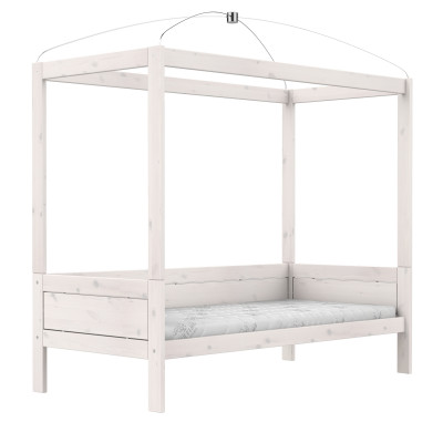 Lifetime four-poster bed 90 x 200 cm with premium rollaway base whitewash