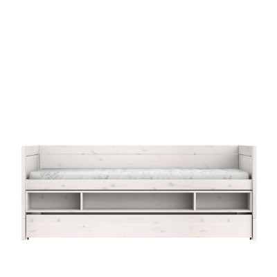 Lifetime Loft Bed 90x200 with Shelf and Storage Drawer, Standard Slatted Frame in Whitewash