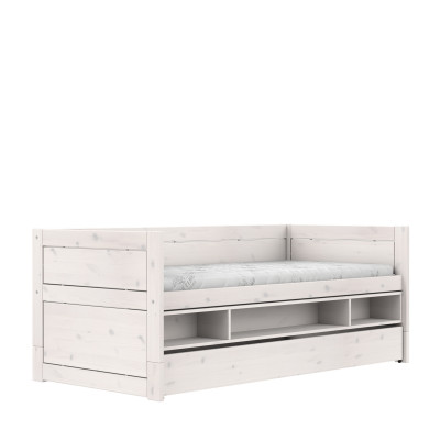 Lifetime Loft Bed 90x200 with Shelf and Storage Drawer, Standard Slatted Frame in Whitewash