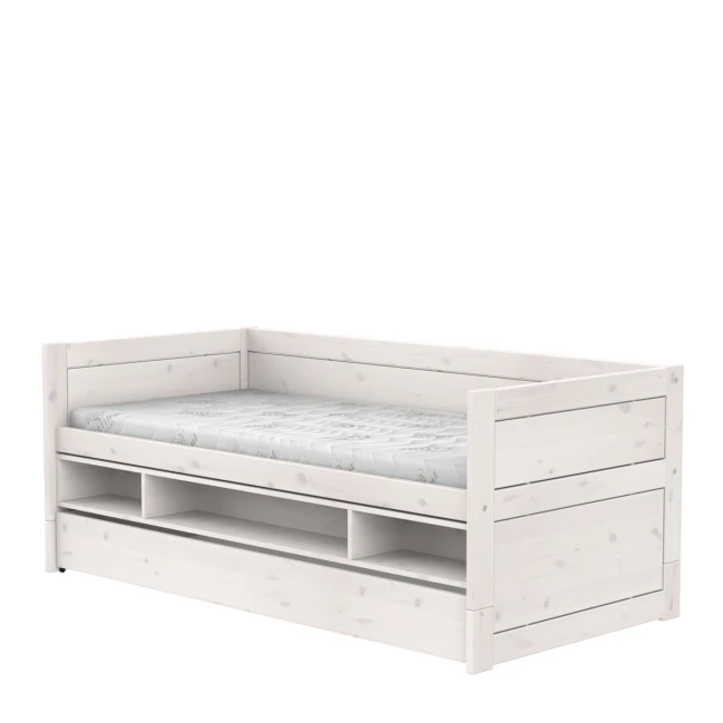 Lifetime Kojenbett 90x200 mit Regal und Bettkasten, Lattenrost Standard in whitewash
