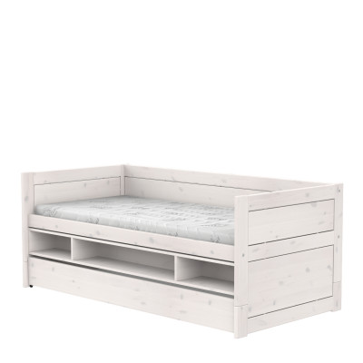 Lifetime Loft Bed 90x200 with Shelf and Storage Drawer, Standard Slatted Frame in Whitewash