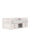 Lit mezzanine Lifetime avec étagères et tiroirs, sommier Deluxe whitewash