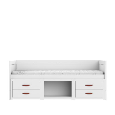 Lit mezzanine Lifetime avec étagères et tiroirs, sommier Deluxe blanc