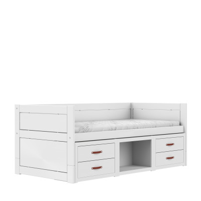 Lit mezzanine Lifetime avec étagères et tiroirs, sommier Deluxe blanc