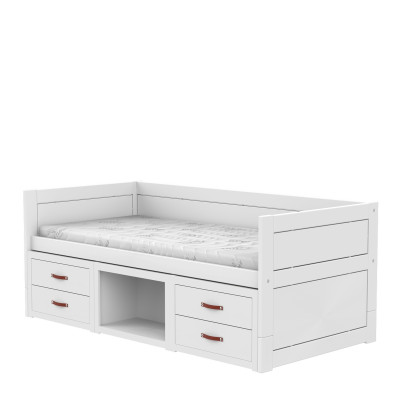 Lit mezzanine Lifetime avec étagères et tiroirs, sommier Deluxe blanc