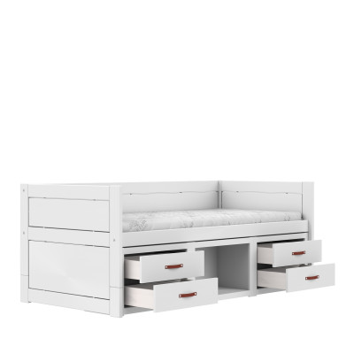 Lit mezzanine Lifetime avec étagères et tiroirs, sommier Deluxe blanc