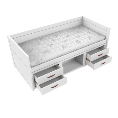 Lit mezzanine Lifetime avec étagères et tiroirs, sommier Deluxe blanc