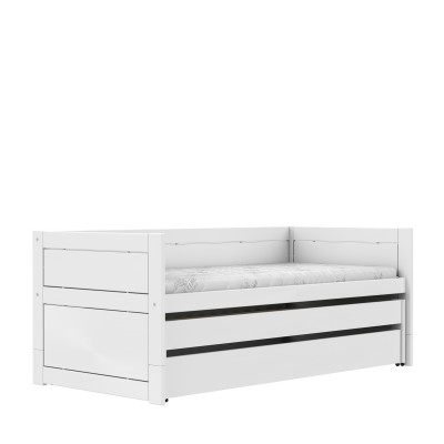 Letto a castello Lifetime 90x200 con letto per gli ospiti e cassetto, struttura a doghe deluxe in bianco
