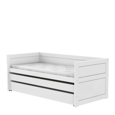 Letto a castello Lifetime 90x200 con letto per gli ospiti e cassetto, struttura a doghe deluxe in bianco