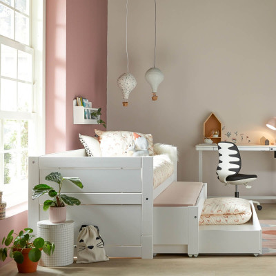 Lifetime Lit superposé avec lit d'appoint et tiroir, sommier premium en blanc