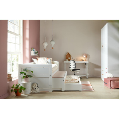 Lifetime Lit superposé avec lit d'appoint et tiroir, sommier premium en blanc